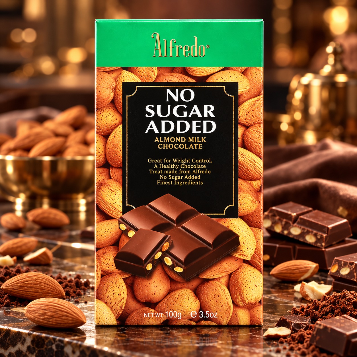 Alfredo No Sugar Added Almond Milk Chocolate 100gm