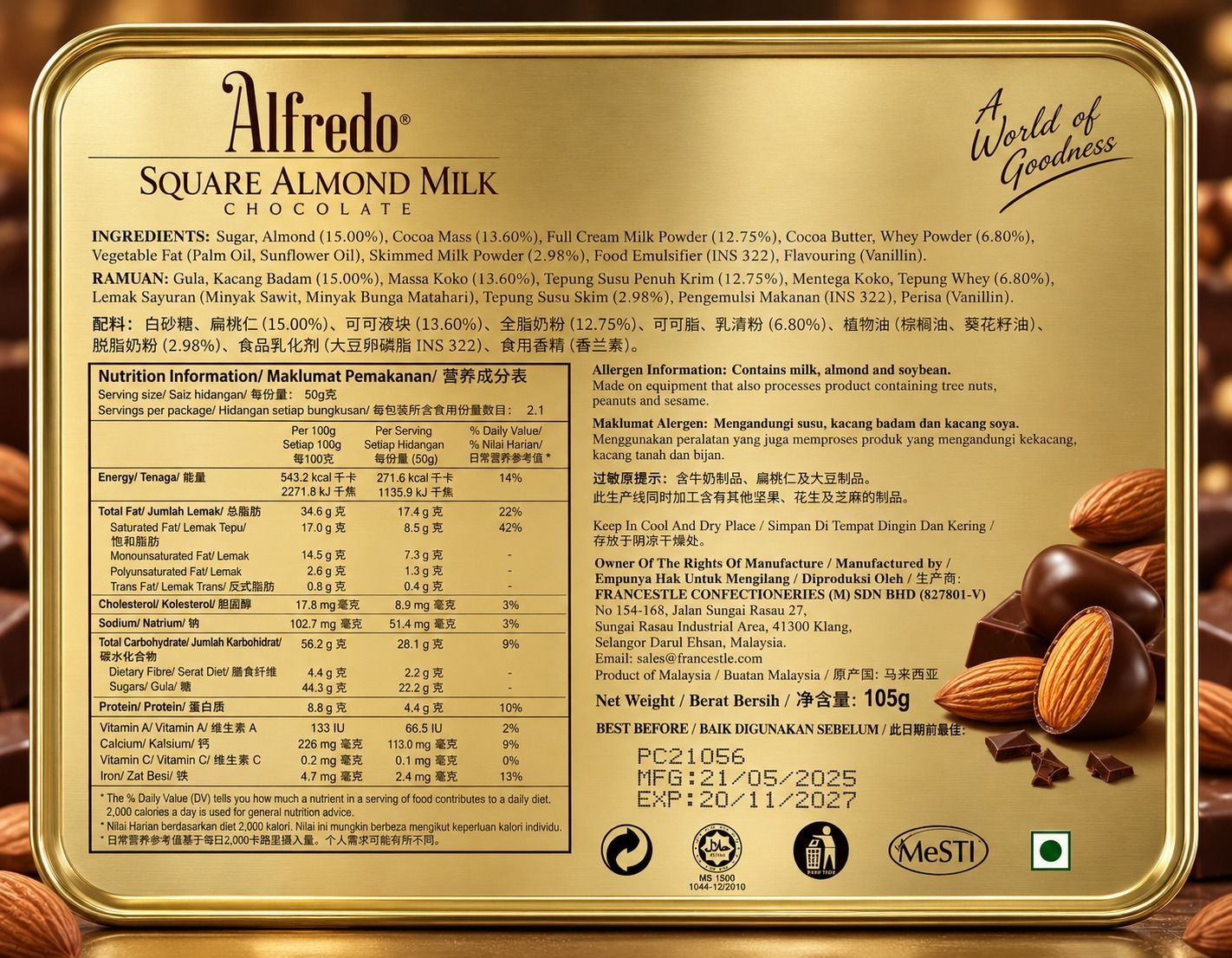 Alfredo Almond Milk Chocolate 300gm