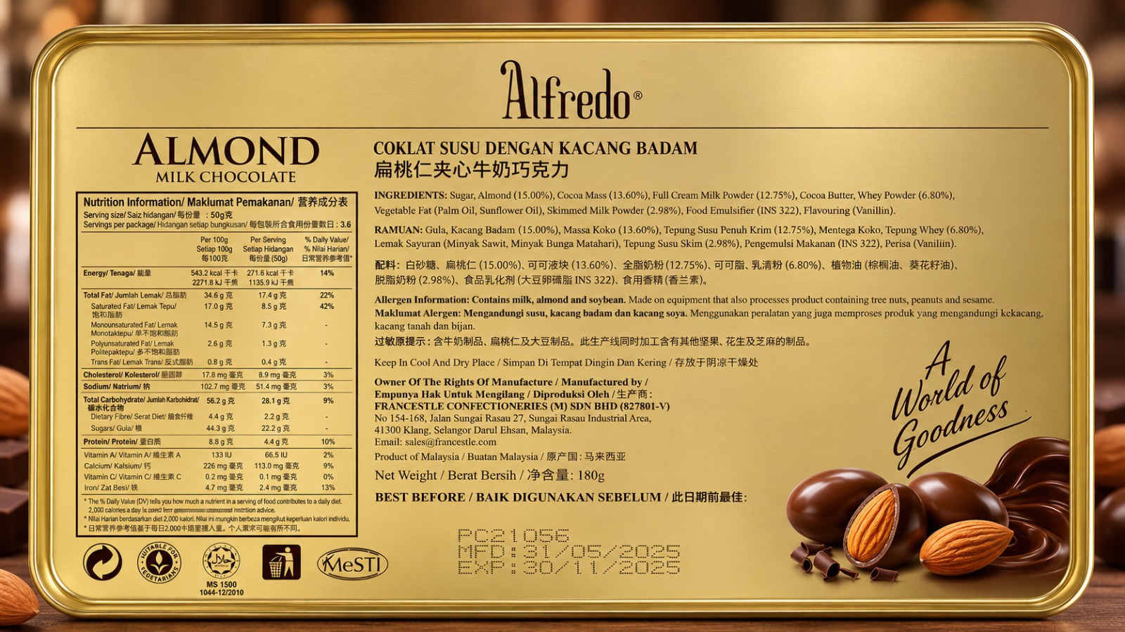 Alfredo Almond Milk Chocolate 300gm