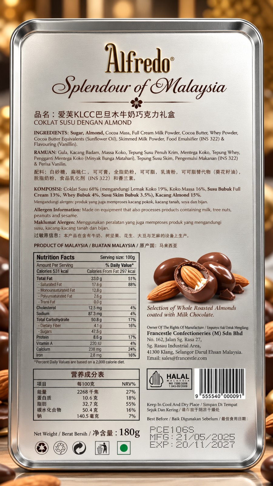 Alfredo Splendour Of Malaysia Twin Tower Chocolate 180gm