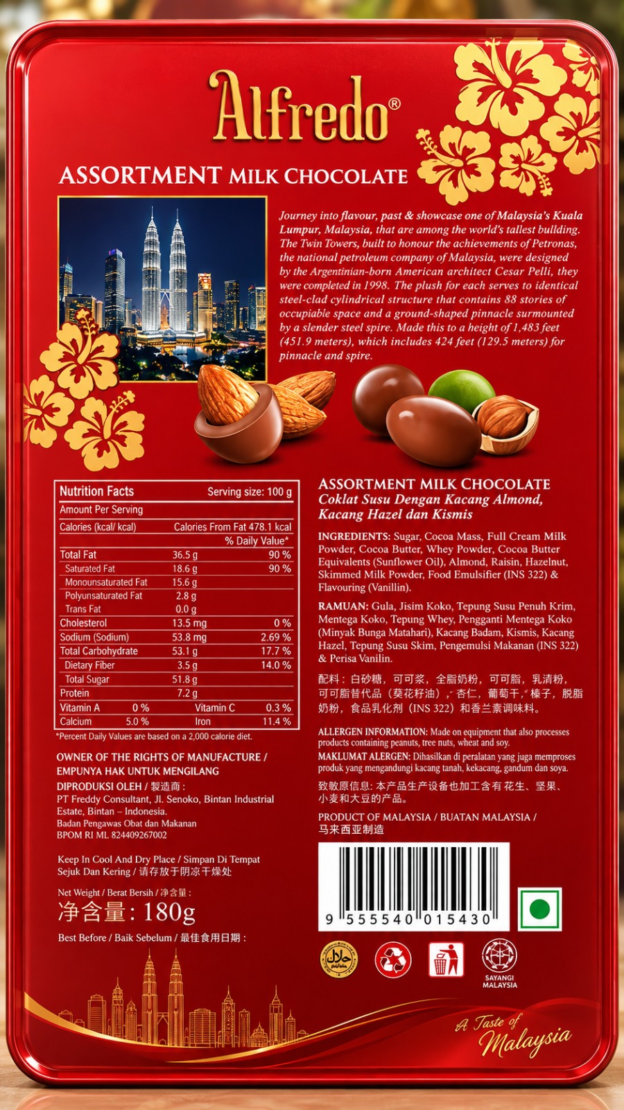 Alfredo Assortment Twin Tower Chocolate Tin 180gm