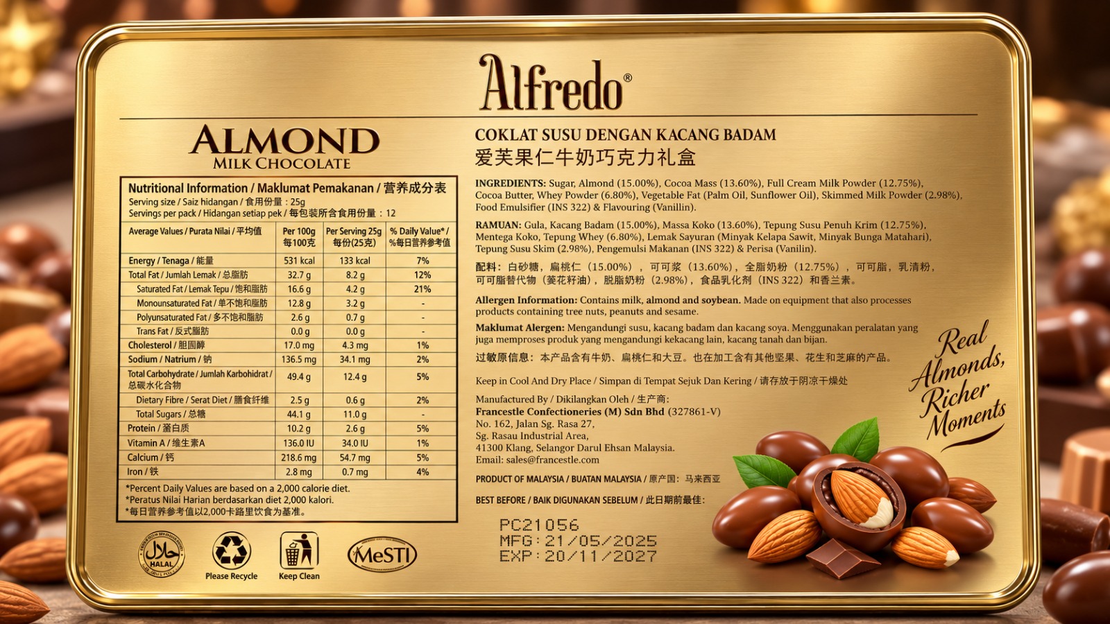 Alfredo Almond Milk Chocolate 300gm