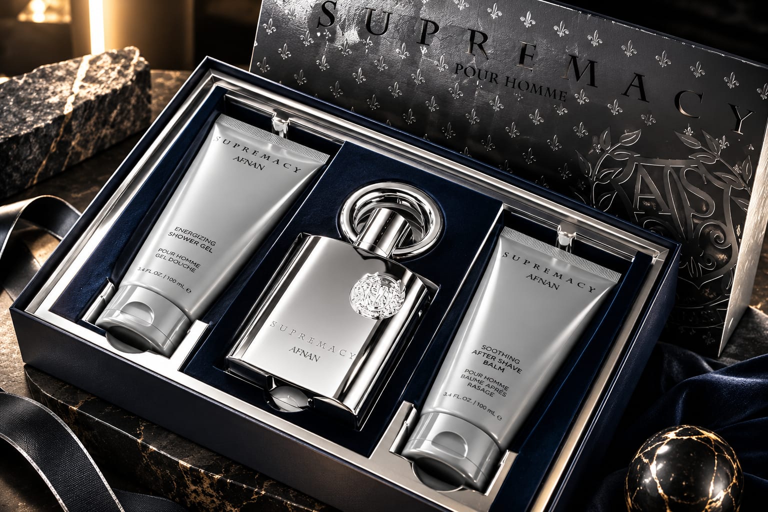 Afnan Supremacy Gift Set For Men 100ml Shower Gel + 100ml Perfume + 100ml After Shave Balm