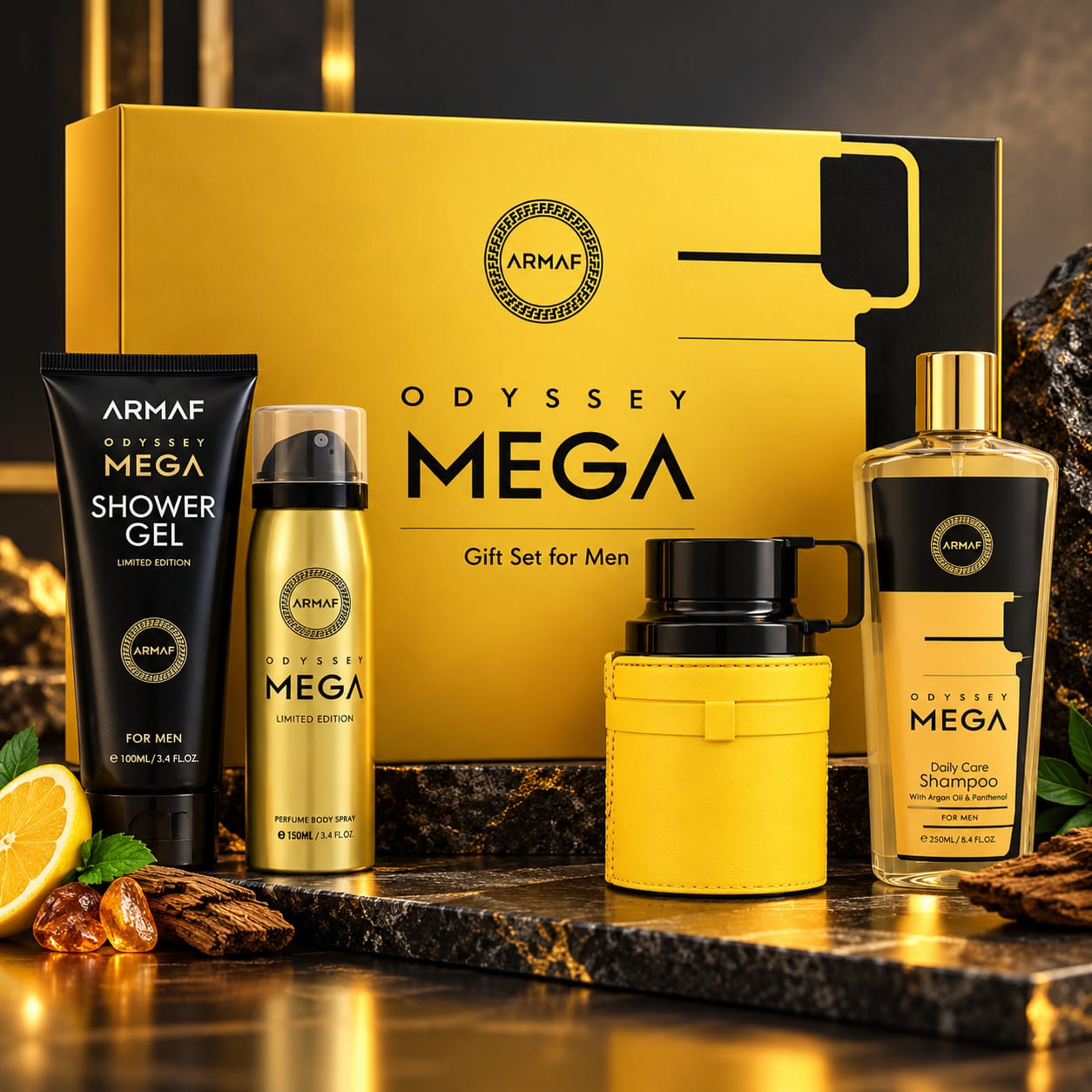 Armaf Odyssey Mega Limited Edition GIft Set For Men 100ml Shower Gel + 50ml Deodorant + 100ml Perfume + 250ml Shampoo