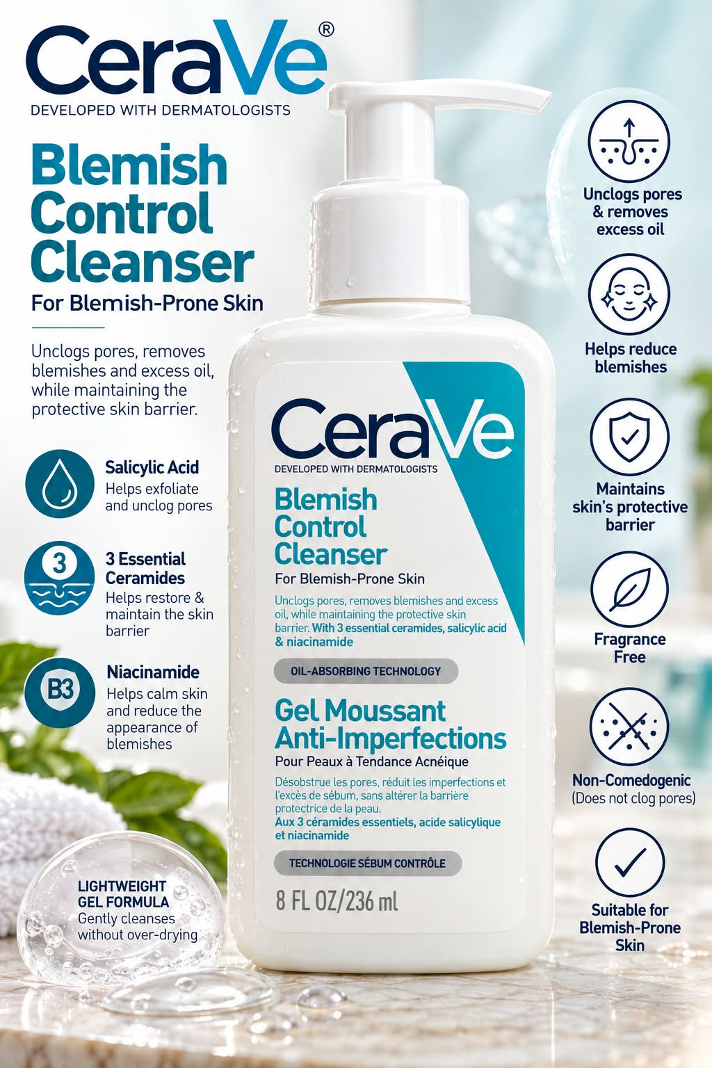 CeraVe Blemish Control Cleanser For Blemish Prone Skin