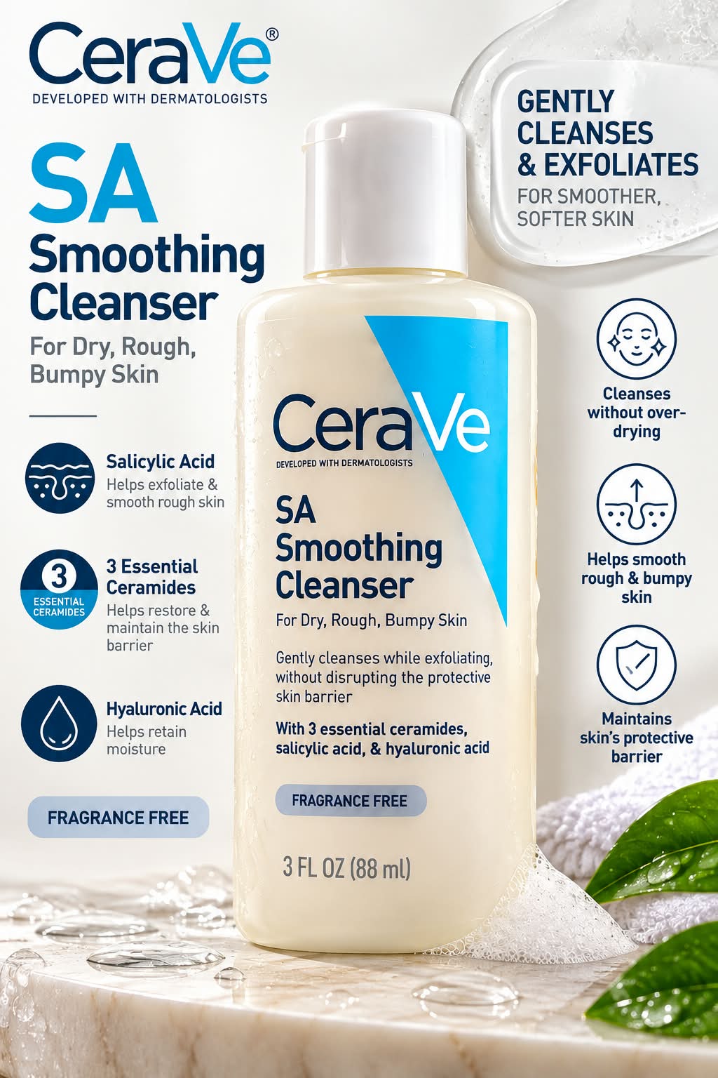 CeraVe SA Smoothing Cleanser For Dry Rough Bumpy Skin