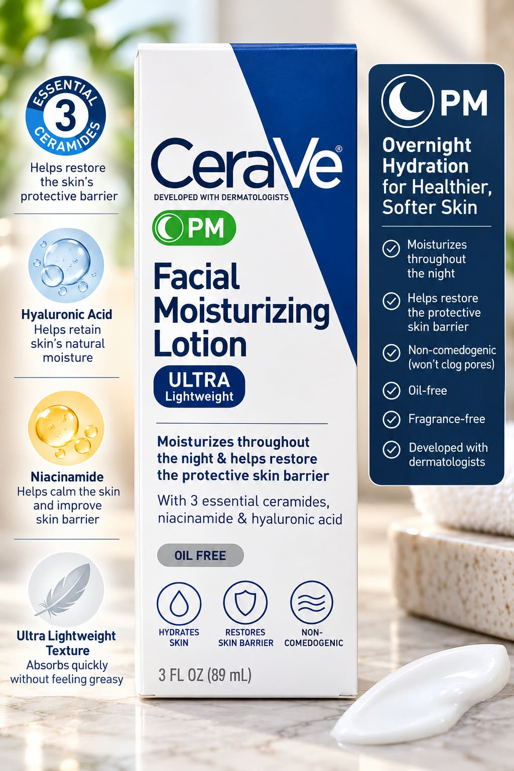 CeraVe PM Facial Moisturizing Lotion Ultra Lightweight Oil Free