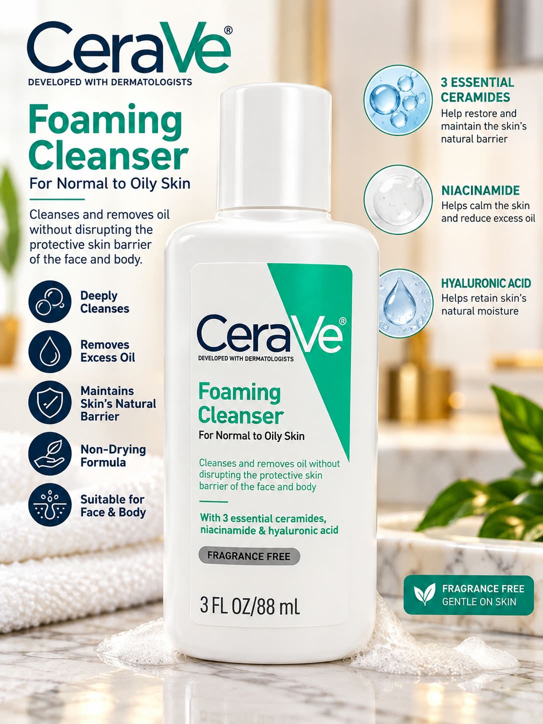CeraVe Foaming Cleanser For Normal To Oil Skin