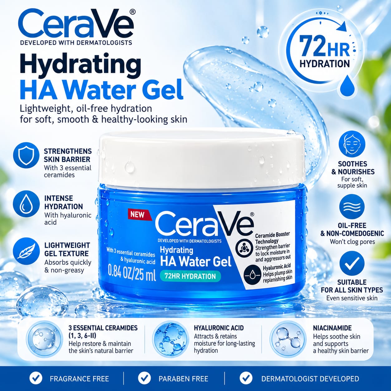 CeraVe Hydrating HA Water Gel 72HR Hydration