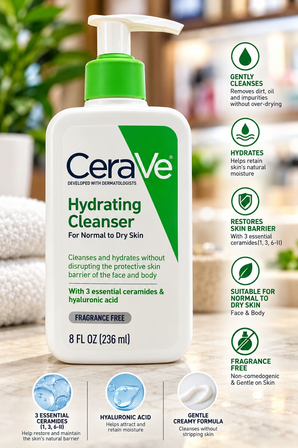 CeraVe Hyadrating Cleanser For Normal To Dry Skin