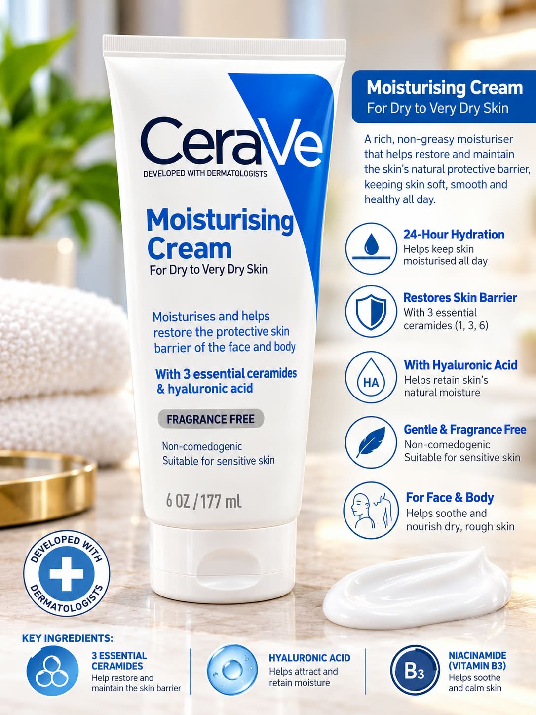 CeraVe Moisturising Cream For Dry To Very Dry Skin
