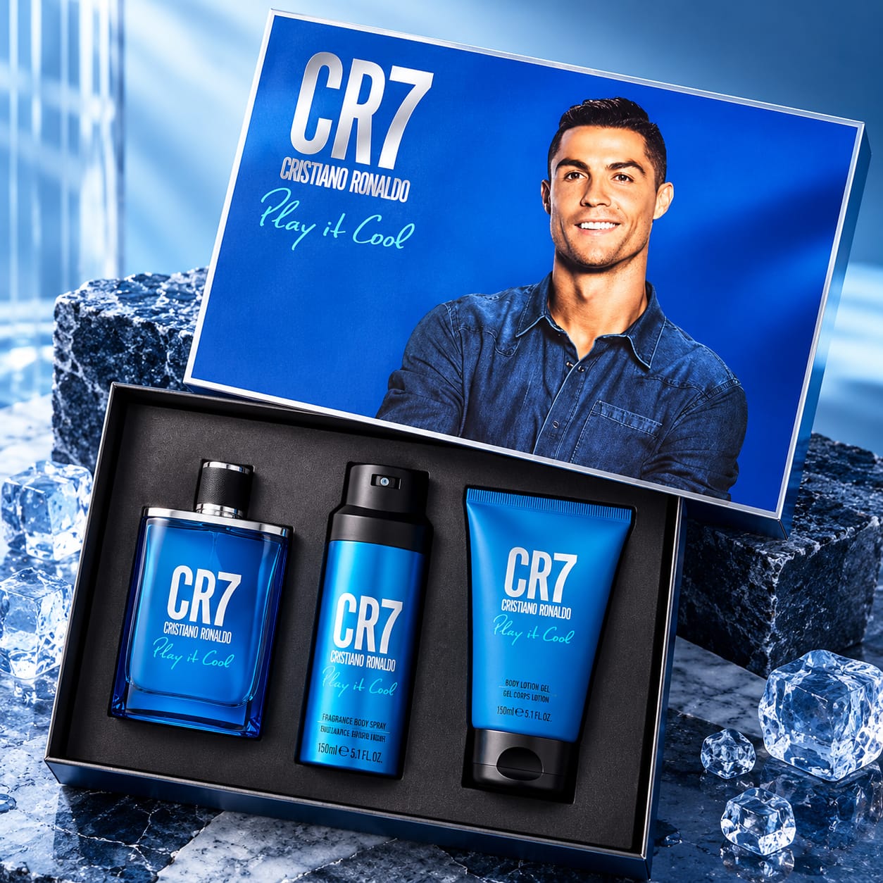 CR7 Cristiano Ronaldo Play It Cool Gift Set For Men 100ml Perfume + 150 Shower Gel + 150ml Deodorant