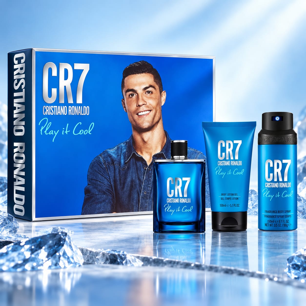 CR7 Cristiano Ronaldo Play It Cool Gift Set For Men 100ml Perfume + 150 Shower Gel + 150ml Deodorant