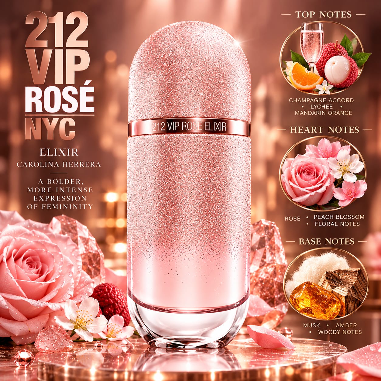 Carolina Herrera 212 VIP Rose NYC Elixir Perfume For Women EDP 80ml