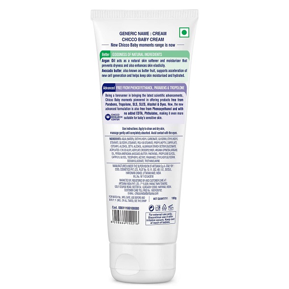 Chicco Baby Moments Baby Cream for Babies with Argan Oil & Avocado Butter
