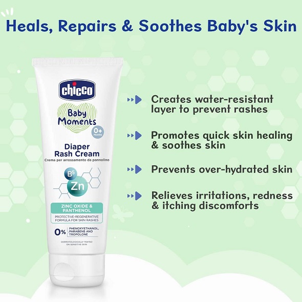 Chicco Baby Moments Diaper Rash Cream, New Advanced Triple Protection Skin Shield Formula with Natural Ingredients to Prevent Rashes & Irritation, No Phenoxyethanol & Parabens