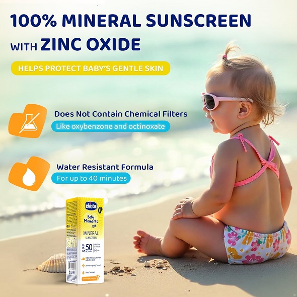Chicco Baby Moments Mineral Sun Cream SPF 50 for Babies, 75g| 100% Mineral Sunscreen