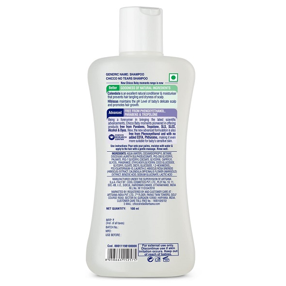 Chicco Baby Moments Shampoo for Tear-Free Bath times, Natural Ingredients, Suitable for baby’s tangle Free, smooth hair, No Phenoxyethanol and Parabens