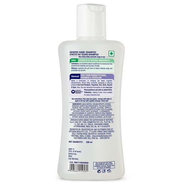 Chicco Baby Moments Shampoo for Tear-Free Bath times, Natural Ingredients, Suitable for baby’s tangle Free, smooth hair, No Phenoxyethanol and Parabens