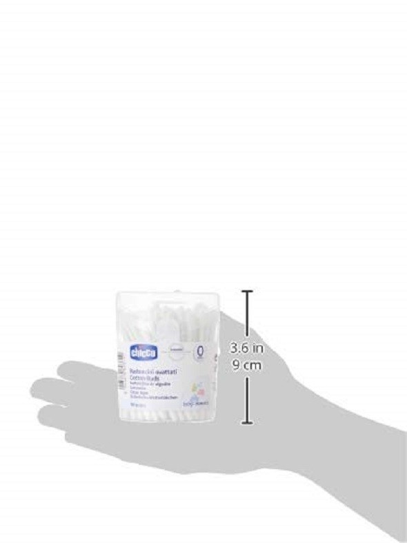 Chicco Cotton Buds with Ear Drum Protection, Made of Paper Stem, Safe and Hygienic for Babies, Biodegredable, 90 count