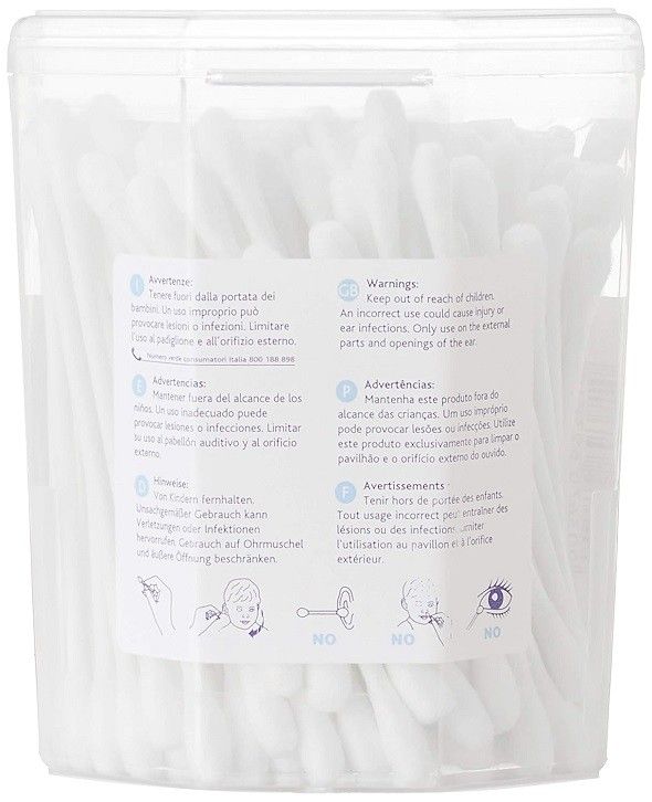 Chicco Cotton Buds with Ear Drum Protection, Made of Paper Stem, Safe and Hygienic for Babies, Biodegredable, 90 count