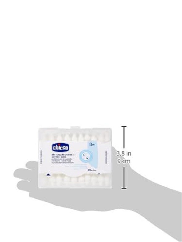 Chicco Cotton Buds with Ear Drum Protection, Made of Paper Stem, Safe and Hygienic for Babies, Biodegredable, 90 count