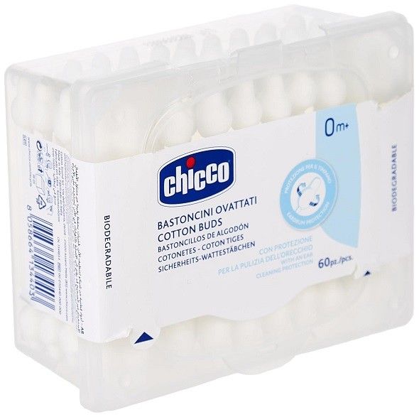 Chicco Cotton Buds with Ear Drum Protection, Made of Paper Stem, Safe and Hygienic for Babies, Biodegredable, 90 count