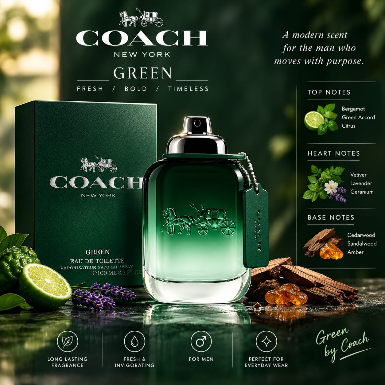 Coach Green Perfume For Men EDT 100ml