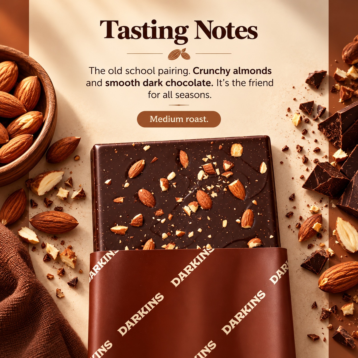 DARKINS INDIAN ARTISANAL CHOCOLATE 70% Dark Chocolate Roasted Almond 50g