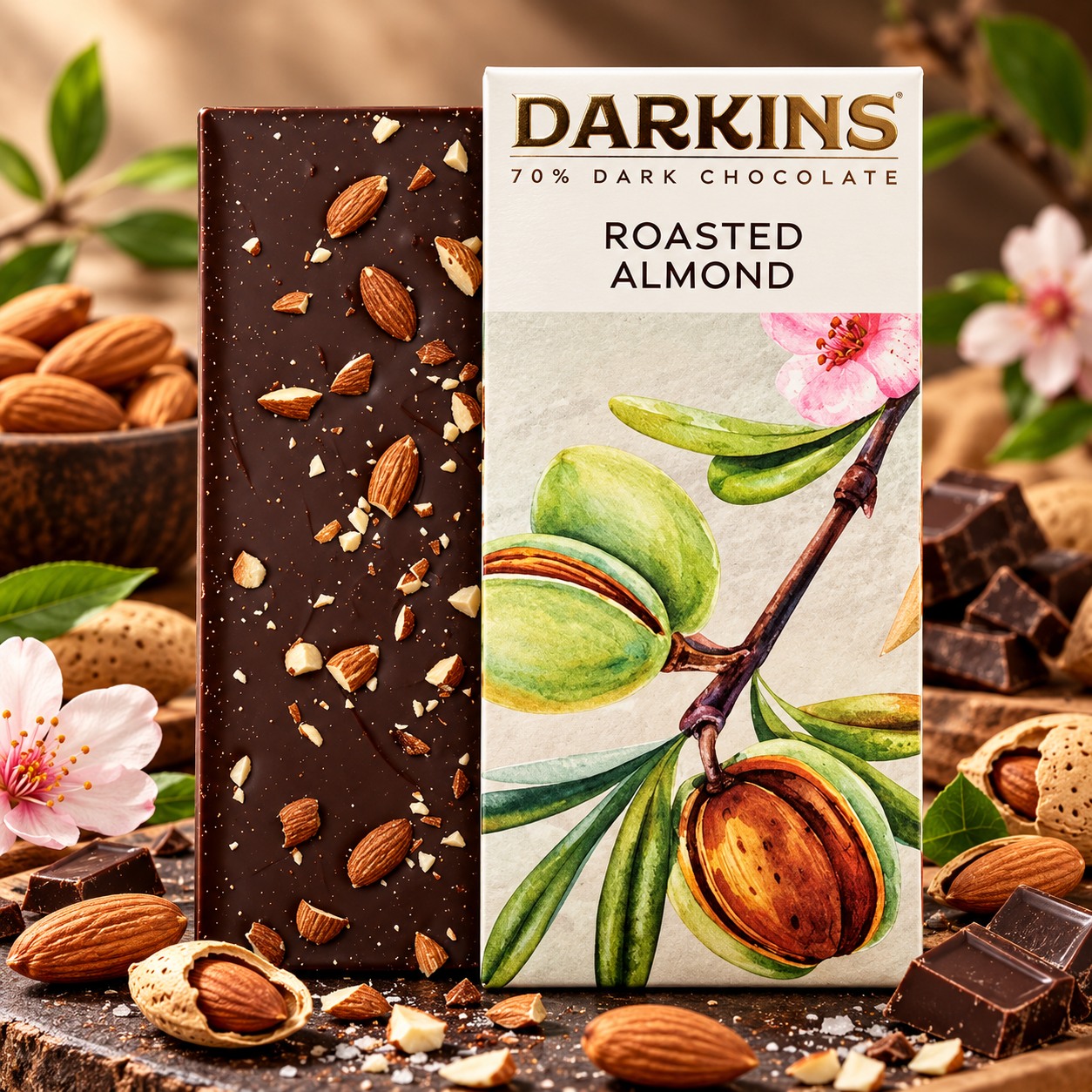 DARKINS INDIAN ARTISANAL CHOCOLATE 70% Dark Chocolate Roasted Almond 50g