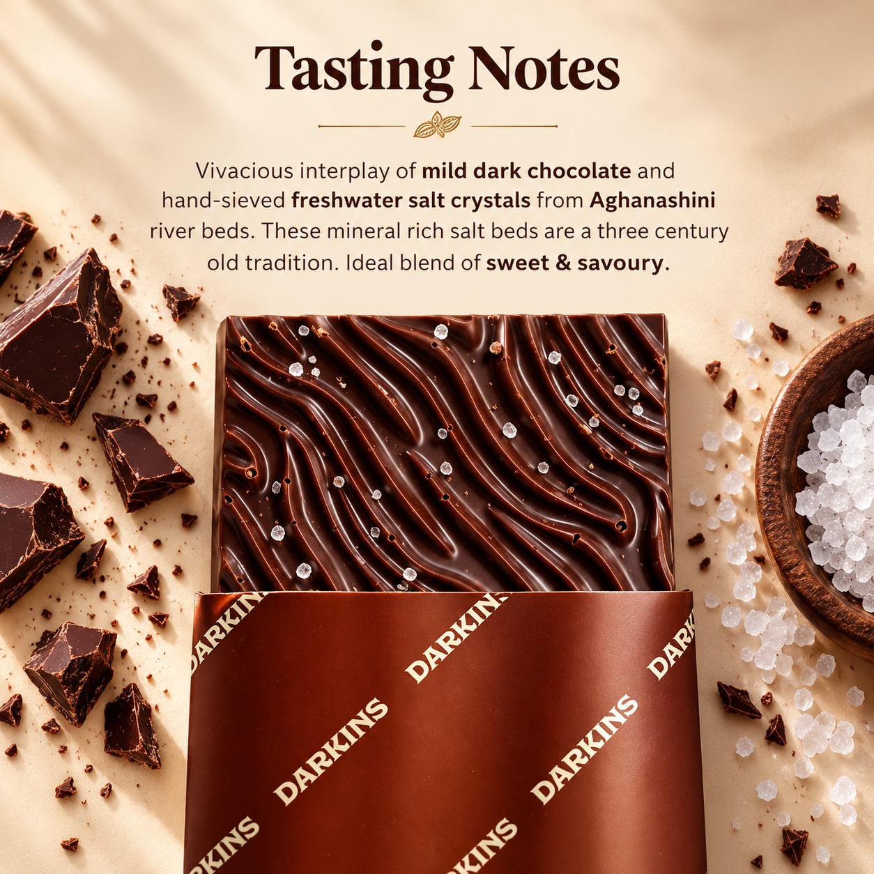 DARKINS INDIAN ARTISANAL CHOCOLATE 56% Dark Chocolate With Sanikatta Salt 50g