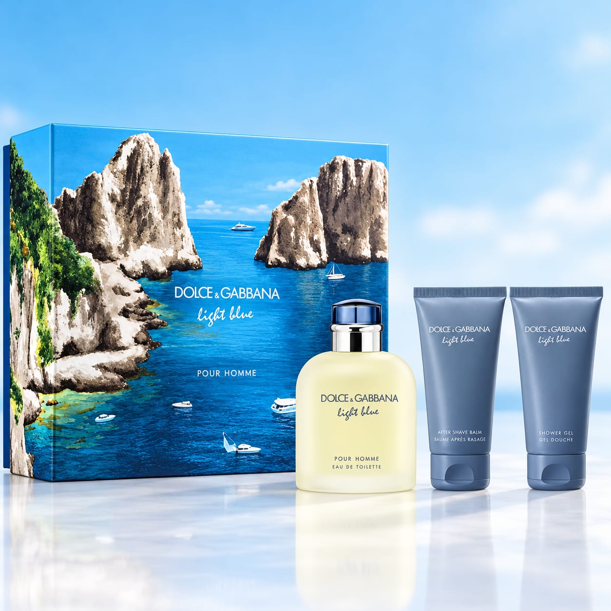 Dolce & Gabbana Light Blue Gift Set For Men 100ml Perfume + 50ml Shower Gel + 50ml After Shave Balm
