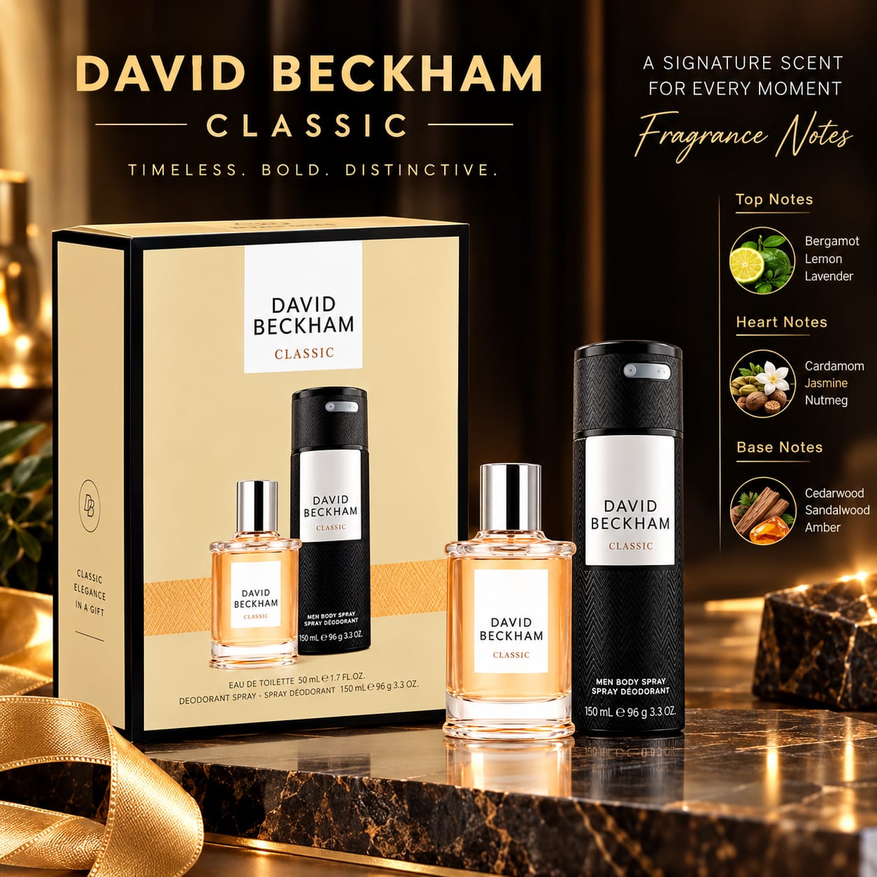 David Beckham Classic Gift Set For Men 50ml Perfume + 150ml Deodorant