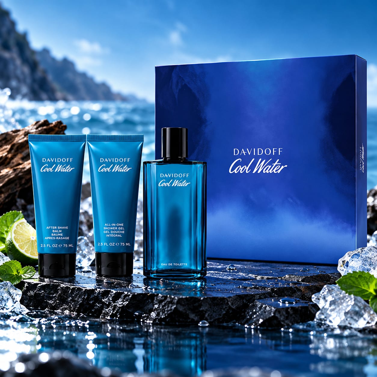 Davidoff Cool Water Gift Set For Men 125ml Perfume + 75ml Shower Gel + 75ml After Shave Balm