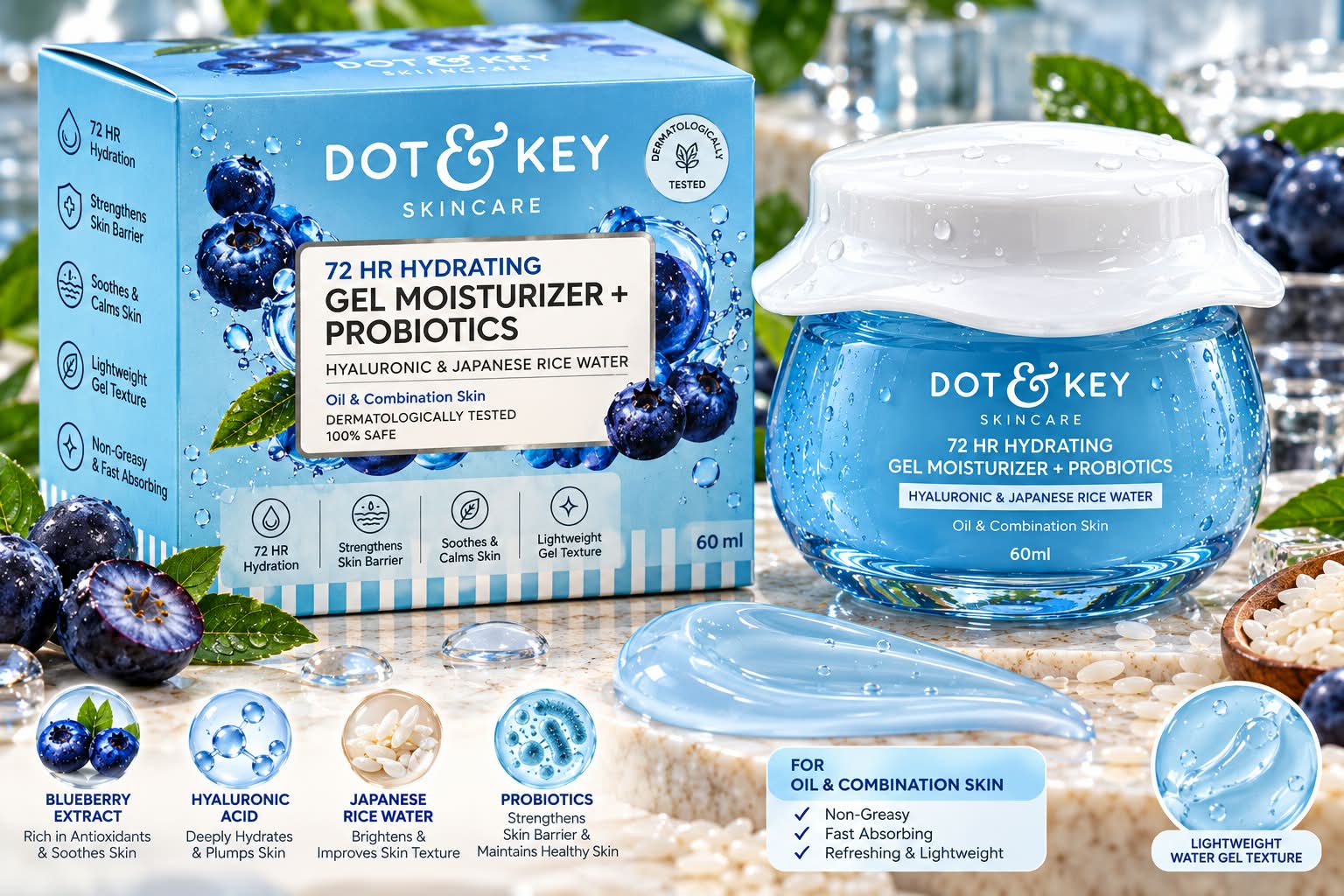 Dot & Key 72 HR Hydrating Gel Moisturizer + Probiotics  60ml