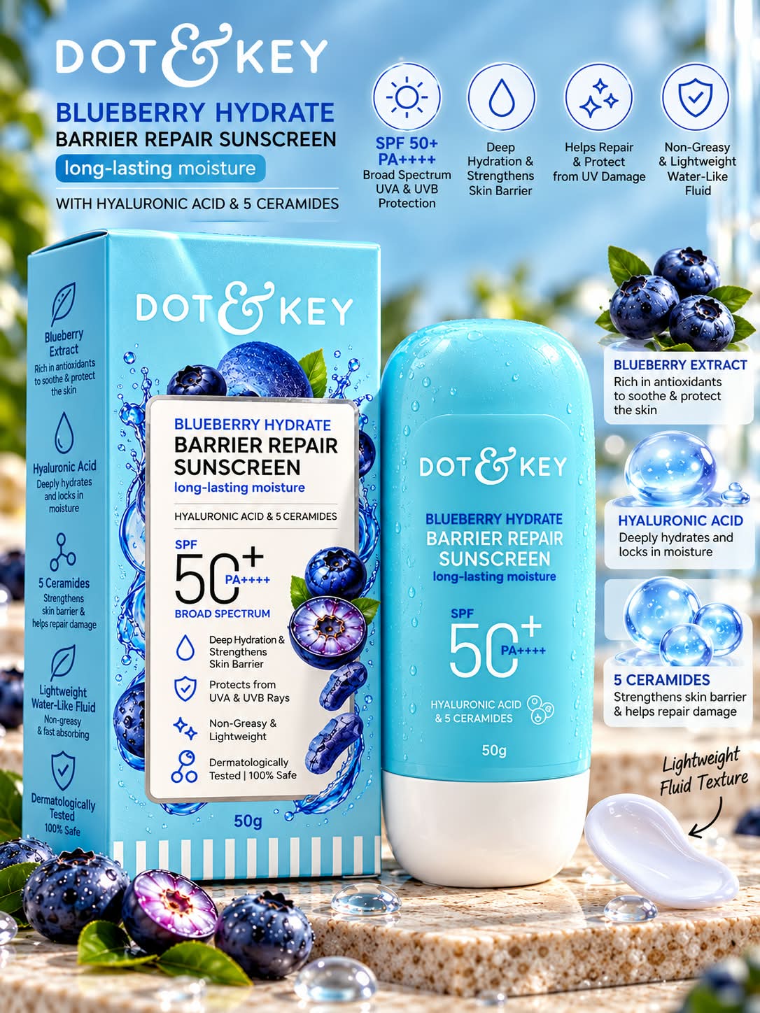 Dot & Key Blueberry Hydrate Barrier Repair Sunscreen SPF 50+ PA++++