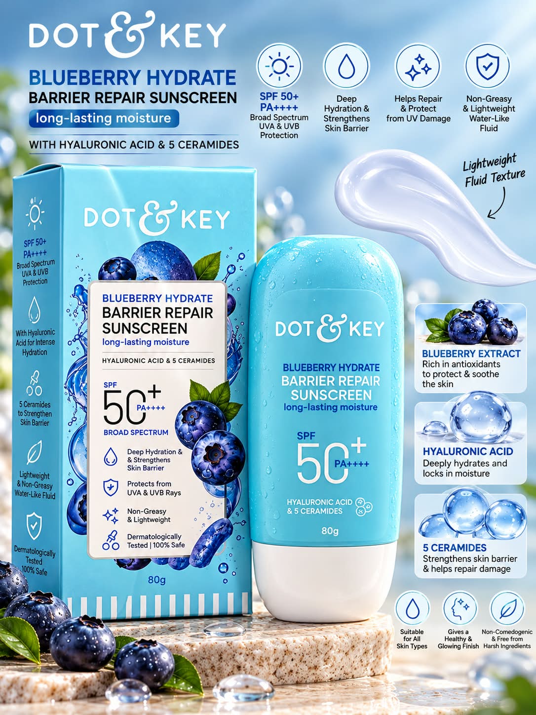 Dot & Key Blueberry Hydrate Barrier Repair Sunscreen SPF 50+ PA++++