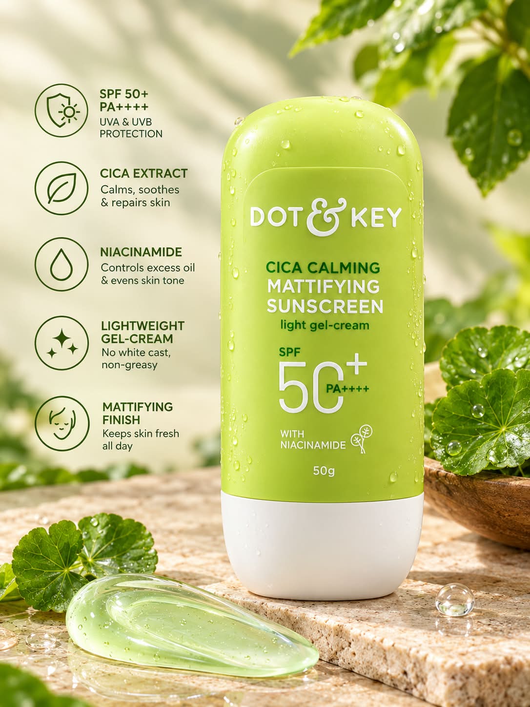 Dot & Key Cica Calming Mattifying Sunscreen Light Gel Cream SPF 50+ PA++++