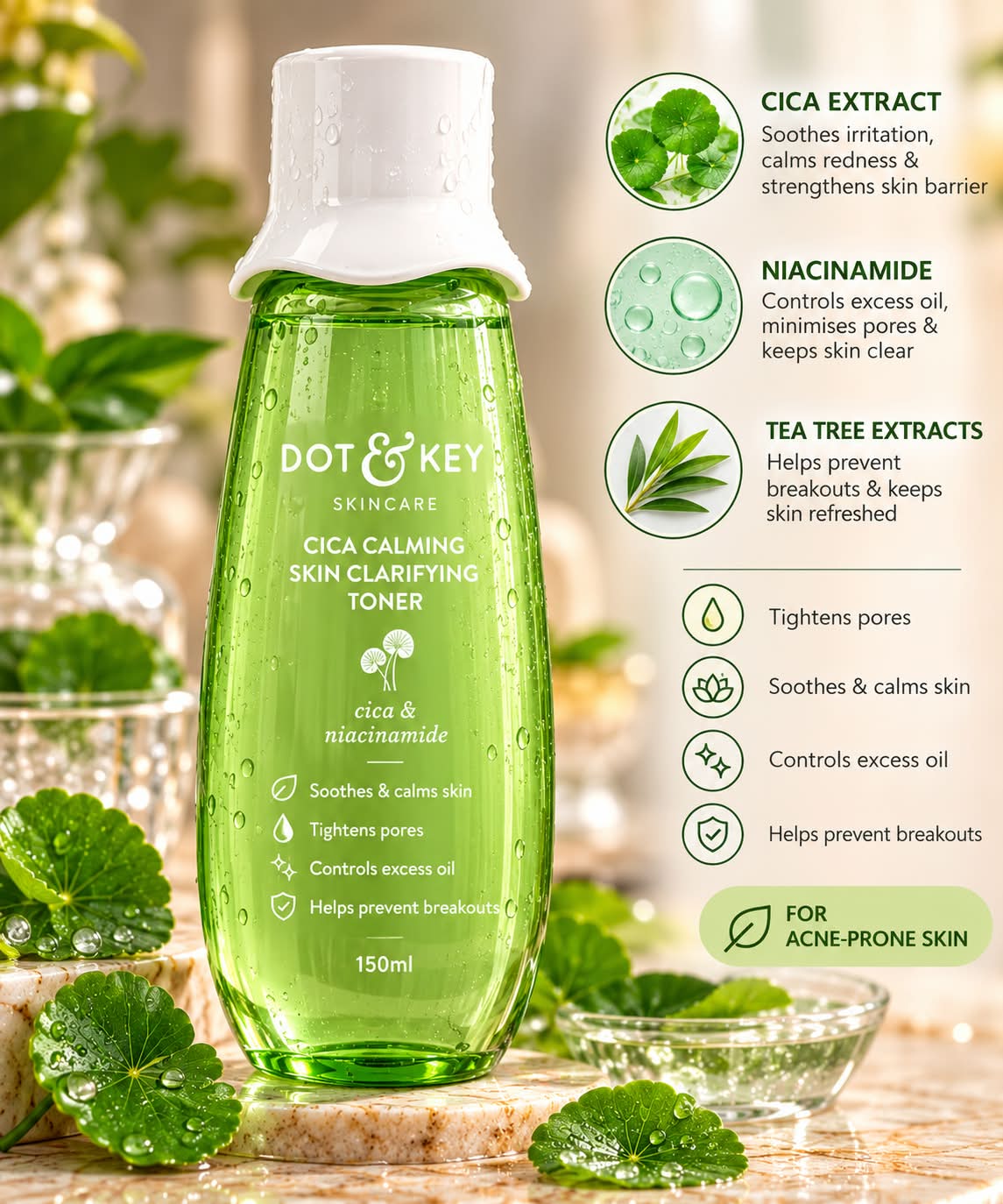 Dot & Key Cica Calming Skin Clarifying Toner Green Tea & Niacinamide 150ml