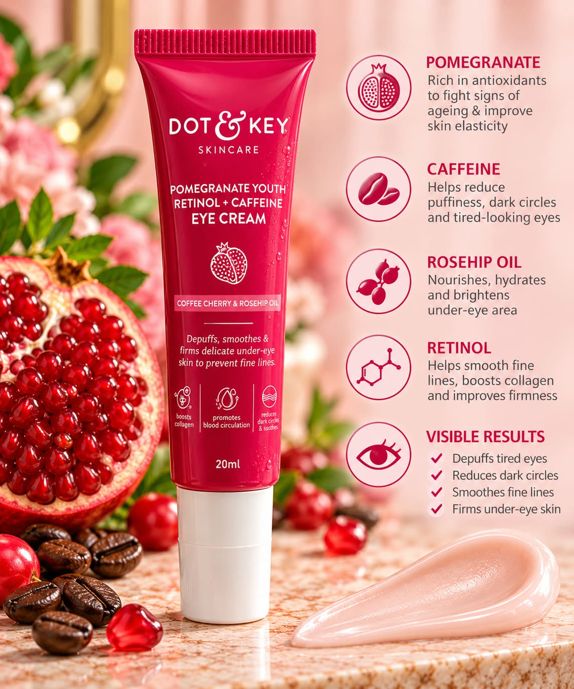 Dot & Key Pomegranate Youth Retinol + Caffeine Eye Cream 20ml