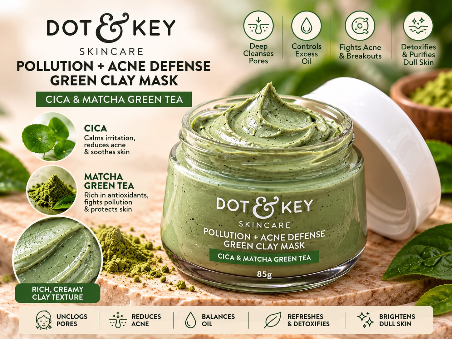 Dot & Key Pollution + Acne Defense Green Clay Mask 85gm