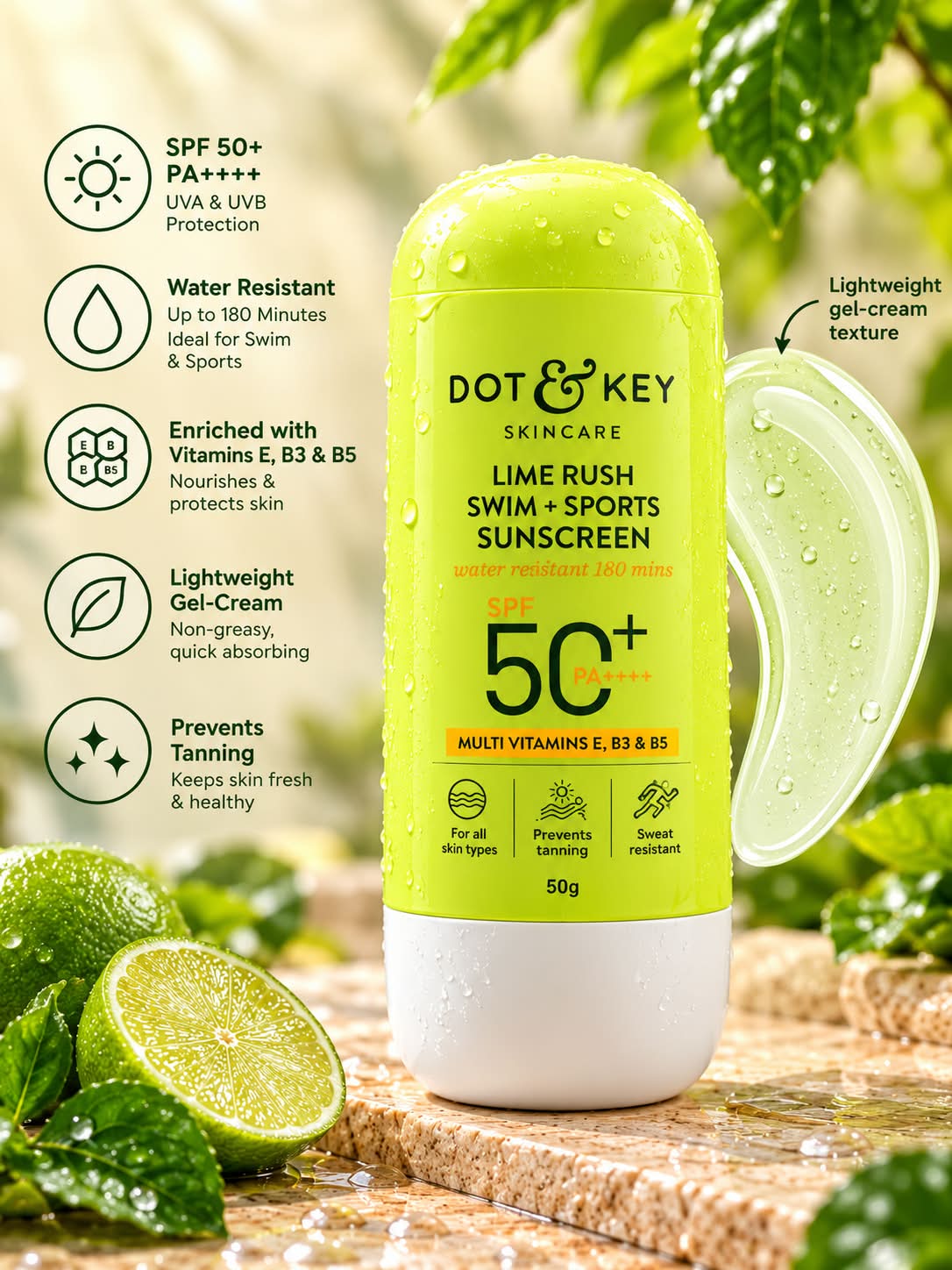 Dot & Key Lime Rush Swim+ Sports Sunscreen  SPF 50+ PA++++