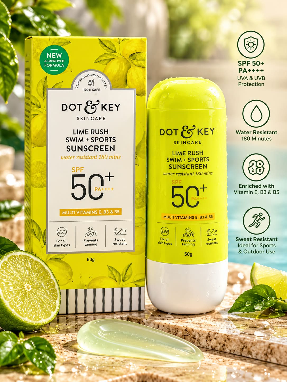 Dot & Key Lime Rush Swim+ Sports Sunscreen  SPF 50+ PA++++