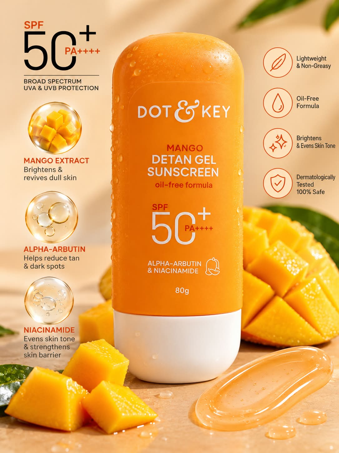 Dot & Key Mango Detan Gel Sunscreen Oil - Free Formula SPF 50+ PA++++
