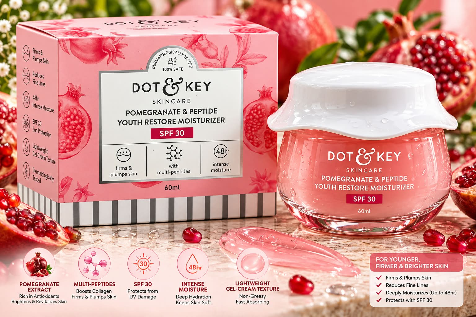 Dot & Key  skin Care Pomegranate & Peptide Youth Restore Moisturizer SPF 30 60ml