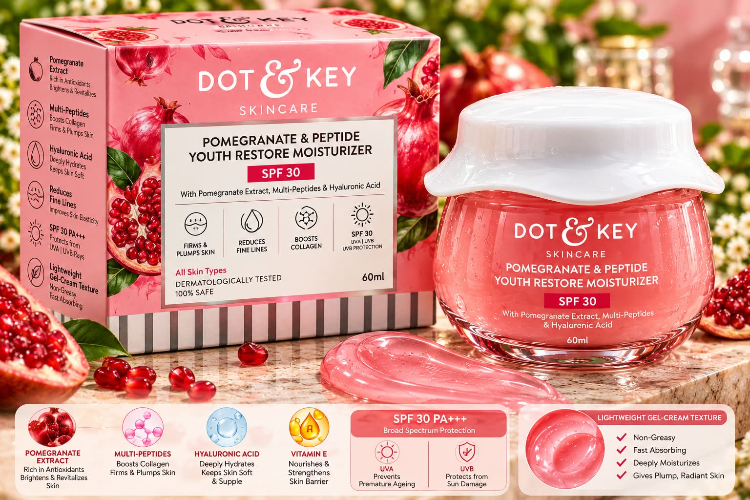 Dot & Key  skin Care Pomegranate & Peptide Youth Restore Moisturizer SPF 30 60ml