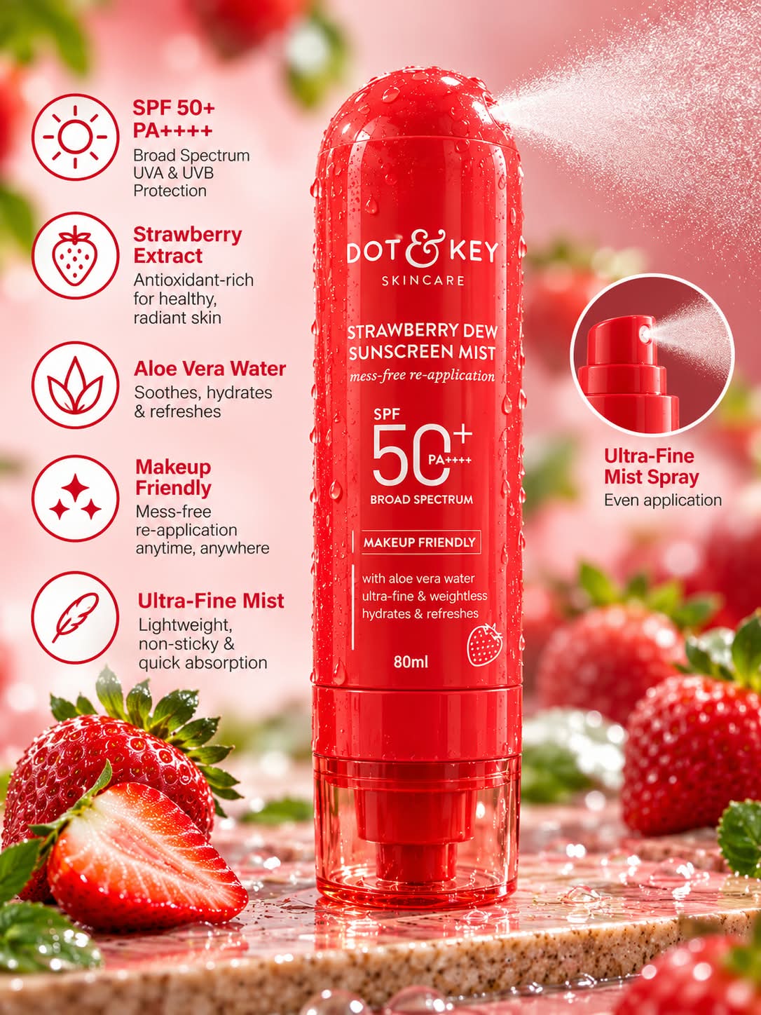 Dot & Key Strawberry Dew Sunscreen Mist SPF 50+ PA++++ 80ML