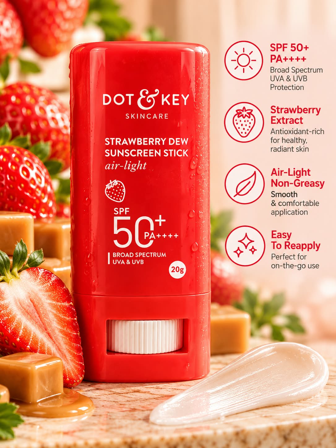 Dot & Key Strawberry Dew Sunscreen Stick Air-Light SPF 50+ PA++++