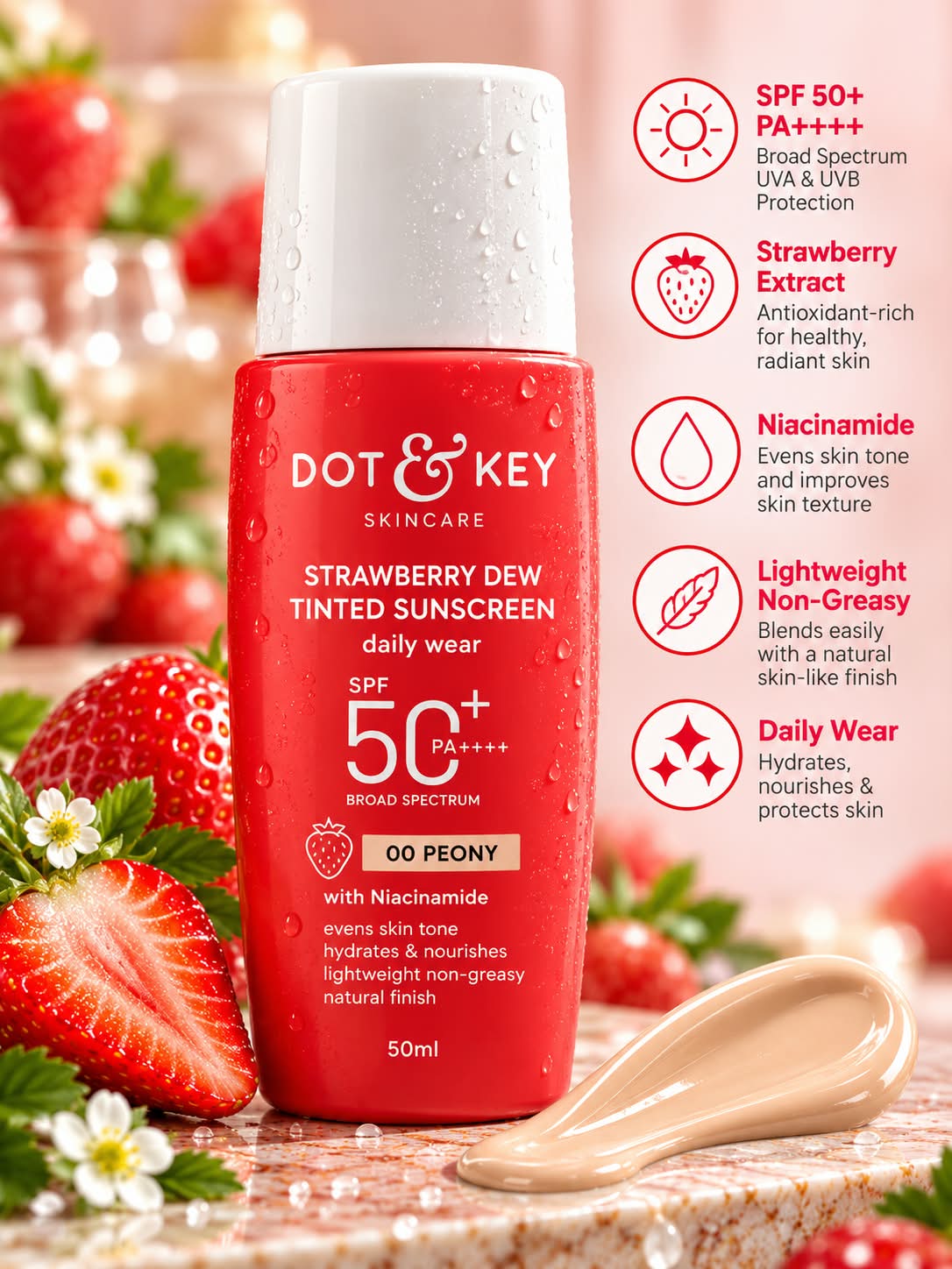 Dot & Key Strawberry Dew Tinted Sunscreen Daliy Wear SPF50+ PA++++ 50ML