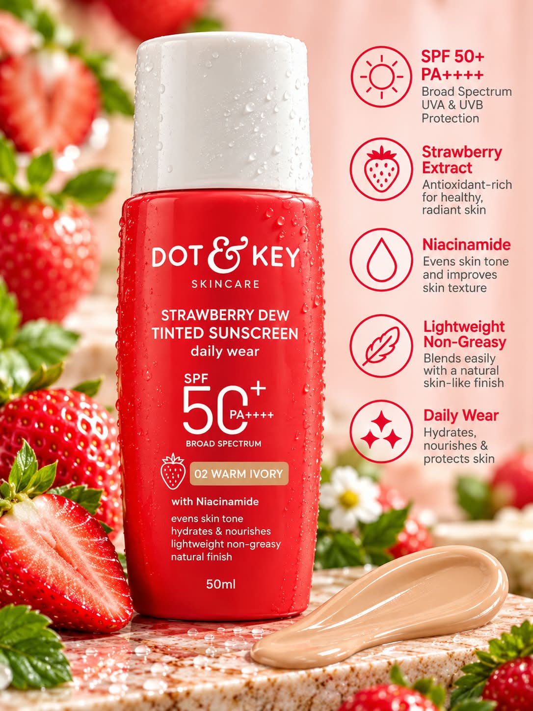 Dot & Key Strawberry Dew Tinted Sunscreen Daliy Wear SPF50+ PA++++ 50ML